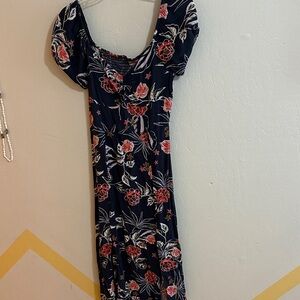 Roxy Navy Floral Maxi Dress with Red & Cream Blooms